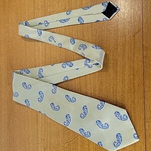 Men's Tie, Lucien Piccard, Two Tone Gold Diamond Design & Blue Paisley,  56"